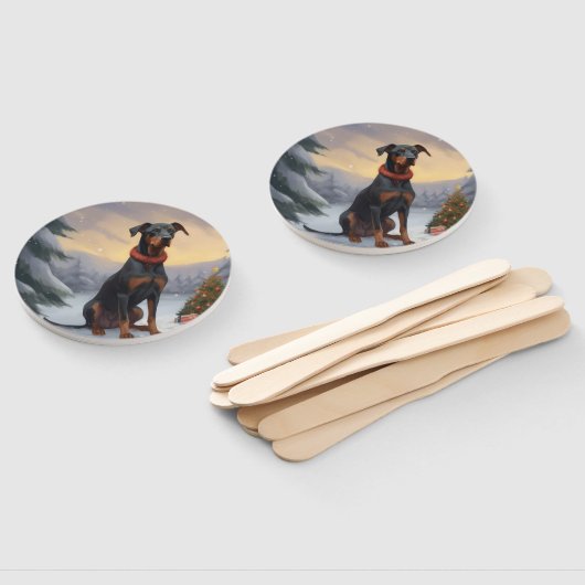 Doberman Hond in Sneeuw Kerstmis Handwaaier (Niet-gemonteerd)