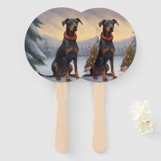 Doberman Hond in Sneeuw Kerstmis Handwaaier (Voorkant en achterkant)