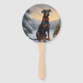 Doberman Hond in Sneeuw Kerstmis Handwaaier (Voorkant)