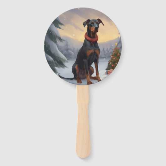 Doberman Hond in Sneeuw Kerstmis Handwaaier (Voorkant)