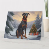 Doberman Hond in Sneeuw Kerstmis Kaart (Voorkant)
