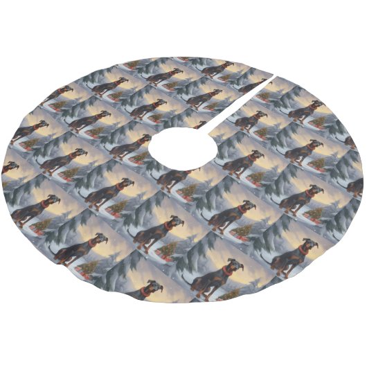 Doberman Hond in Sneeuw Kerstmis Kerstboom Rok (Gekanteld)