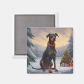 Doberman Hond in Sneeuw Kerstmis Magneet (Voorkant / Achterkant)