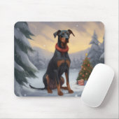 Doberman Hond in Sneeuw Kerstmis Muismat (Met muis)