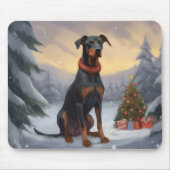 Doberman Hond in Sneeuw Kerstmis Muismat (Voorkant)