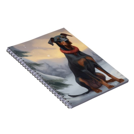 Doberman Hond in Sneeuw Kerstmis Notitieboek (Rechterzijde)