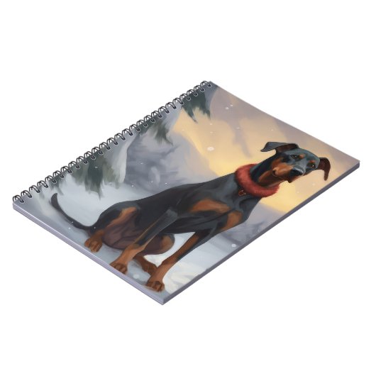 Doberman Hond in Sneeuw Kerstmis Notitieboek (Linkerzijde)