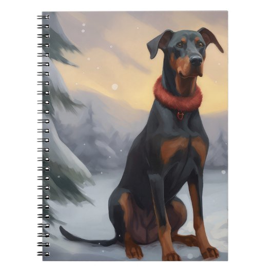 Doberman Hond in Sneeuw Kerstmis Notitieboek (Voorkant)