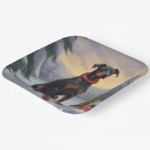 Doberman Hond in Sneeuw Kerstmis Papieren Bordje (Gebogen)