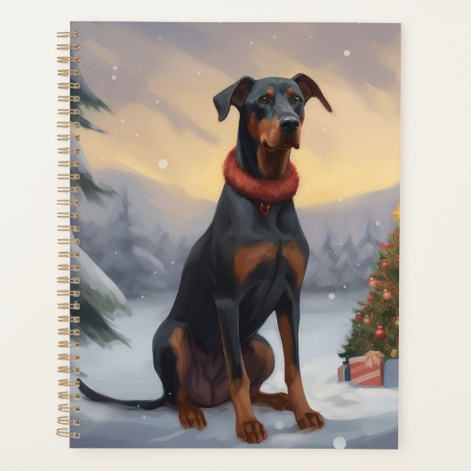Doberman Hond in Sneeuw Kerstmis Planner (Voorkant)