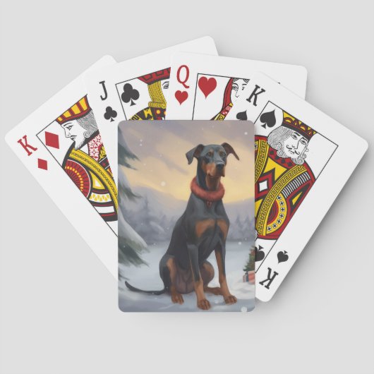 Doberman Hond in Sneeuw Kerstmis Pokerkaarten (Achterkant)