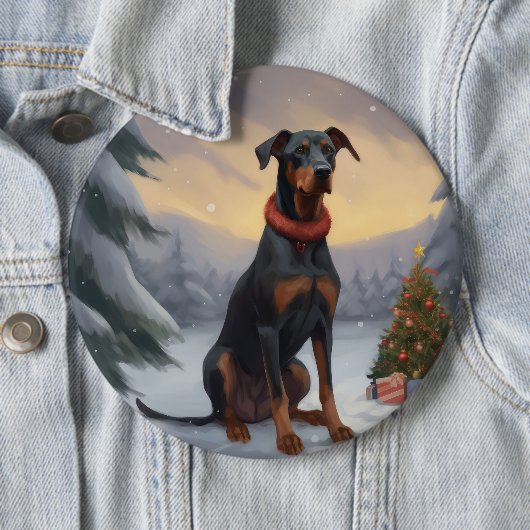 Doberman Hond in Sneeuw Kerstmis Ronde Button 6,0 Cm (In situ)