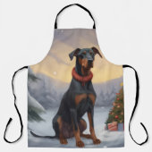 Doberman Hond in Sneeuw Kerstmis Schort (Voorkant)