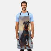 Doberman Hond in Sneeuw Kerstmis Schort (Gedragen)