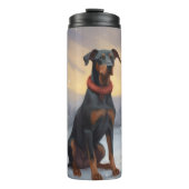 Doberman Hond in Sneeuw Kerstmis Thermosbeker (Voorkant)