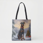Doberman Hond in Sneeuw Kerstmis Tote Bag (Voorkant)