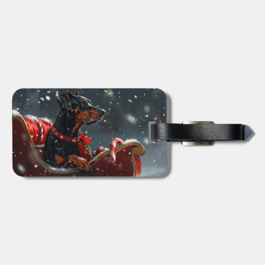 Doberman Hond Kerstfeest Bagagelabel (Achterkant horizontaal)