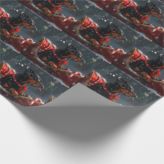 Doberman Hond Kerstfeest Cadeaupapier (Hoek)