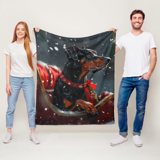 Doberman Hond Kerstfeest Fleece Deken (In situ)