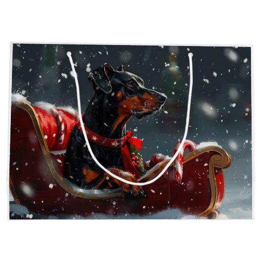 Doberman Hond Kerstfeest Groot Cadeauzakje (Achterkant)