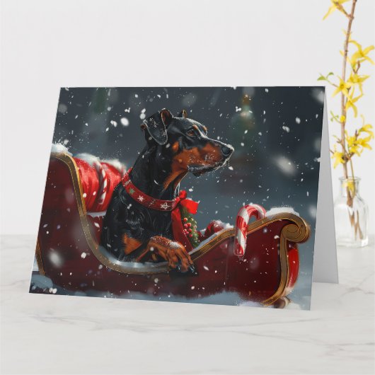 Doberman Hond Kerstfeest Kaart (Gele Bloem)