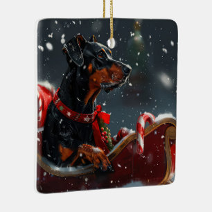 Doberman Hond Kerstfeest Keramisch Ornament