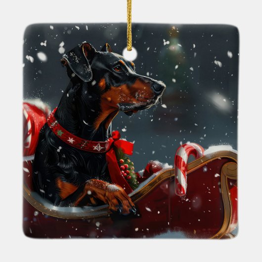 Doberman Hond Kerstfeest Keramisch Ornament (Achterkant)