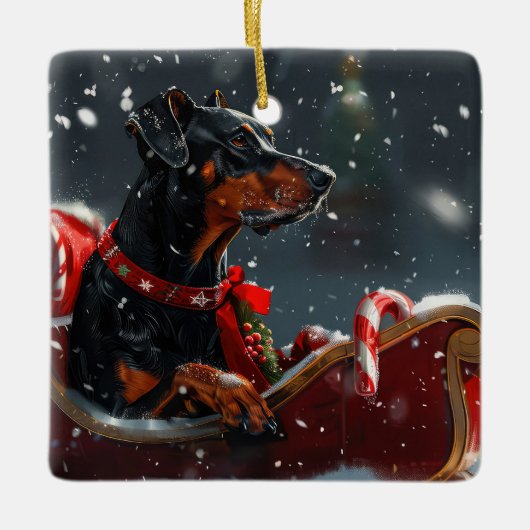 Doberman Hond Kerstfeest Keramisch Ornament (Voorkant)