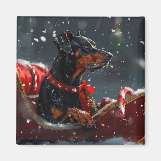 Doberman Hond Kerstfeest Magneet (Voorkant)