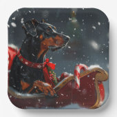 Doberman Hond Kerstfeest Papieren Bordje (Voorkant)