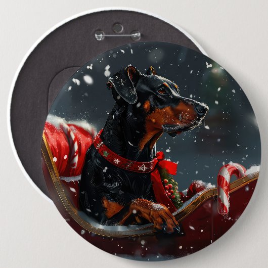 Doberman Hond Kerstfeest Ronde Button 6,0 Cm (Voorkant /achterkant)