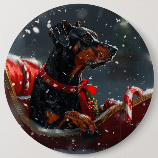 Doberman Hond Kerstfeest Ronde Button 6,0 Cm (Voorkant)