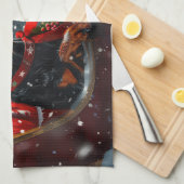 Doberman Hond Kerstfeest Theedoek (Quarter Fold)