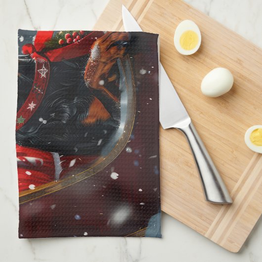 Doberman Hond Kerstfeest Theedoek (Quarter Fold)