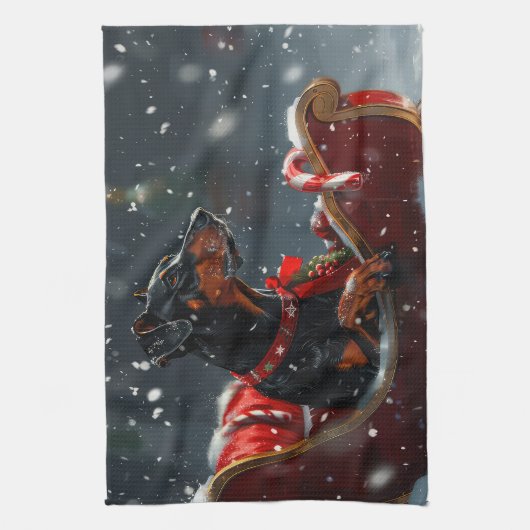 Doberman Hond Kerstfeest Theedoek (Verticaal)