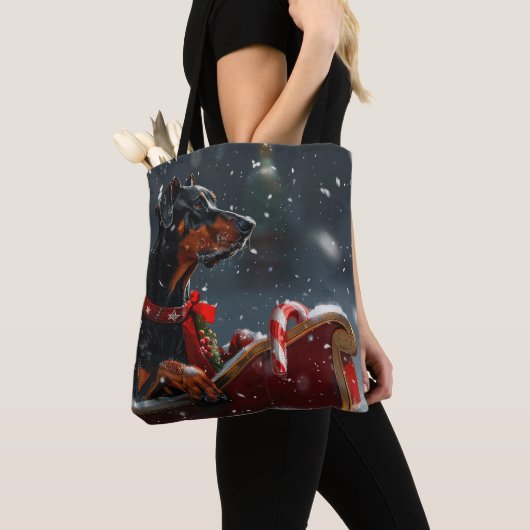 Doberman Hond Kerstfeest Tote Bag (Dichtbij)