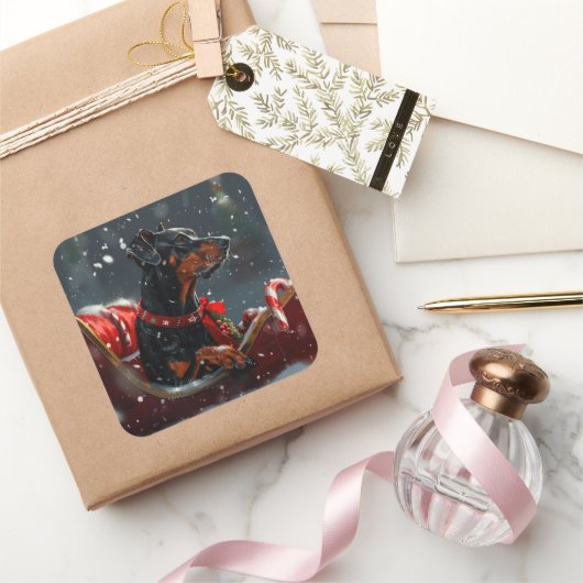 Doberman Hond Kerstfeest Vierkante Sticker (Geschenken)