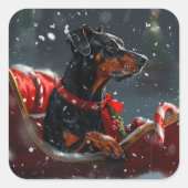 Doberman Hond Kerstfeest Vierkante Sticker (Voorkant)