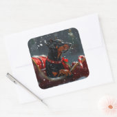 Doberman Hond Kerstfeest Vierkante Sticker (Envelop)