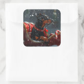 Doberman Hond Kerstfeest Vierkante Sticker (Tas)