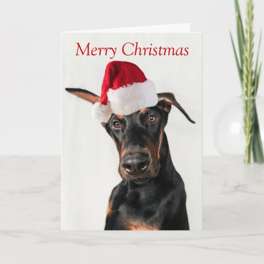 Doberman-hond met kerstkaart voor kerstmis met San Feestdagen Kaart (Voorkant)