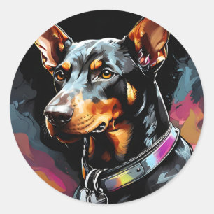 Doberman hond op zwart ronde sticker