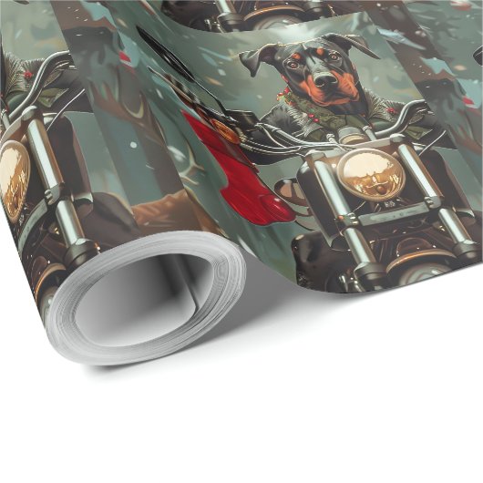 Doberman Hond Rijden Motorfiets Kerstmis Cadeaupapier (Rol Hoek)
