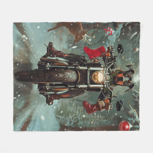 Doberman Hond Rijden Motorfiets Kerstmis Fleece Deken (Voorkant (Horizontaal))