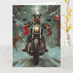 Doberman Hond Rijden Motorfiets Kerstmis Kaart