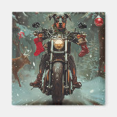 Doberman Hond Rijden Motorfiets Kerstmis Magneet (Voorkant)