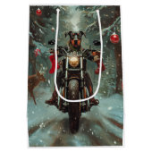 Doberman Hond Rijden Motorfiets Kerstmis Medium Cadeauzakje (Achterkant)
