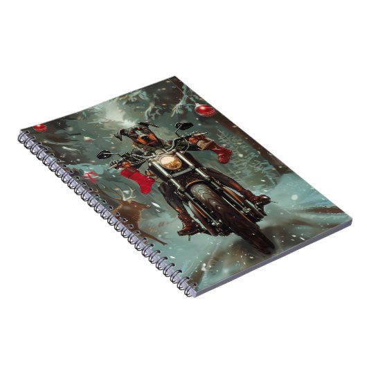 Doberman Hond Rijden Motorfiets Kerstmis Notitieboek (Rechterzijde)