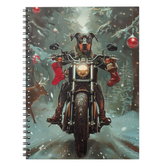 Doberman Hond Rijden Motorfiets Kerstmis Notitieboek (Voorkant)