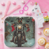 Doberman Hond Rijden Motorfiets Kerstmis Papieren Bordje (Feest)